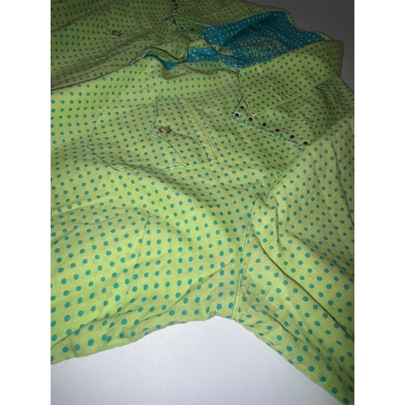 Twenty X  Women's Long Sleeve Western Shirt Polka Dot Lime Green & Turq/blue - Picture 9 of 12